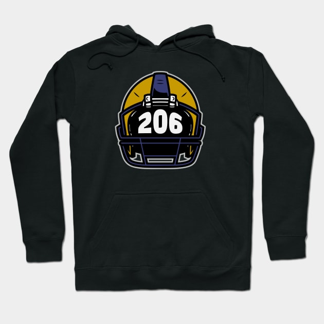 Retro Football Helmet 206 Area Code Seattle Washington Football Hoodie by SLAG_Creative